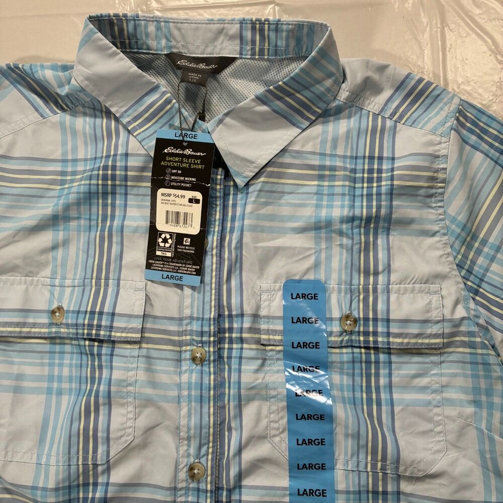 Eddie Bauer Shirt Women's L Adventure Short Sleeve Plaid Outdoor Hiking NWT